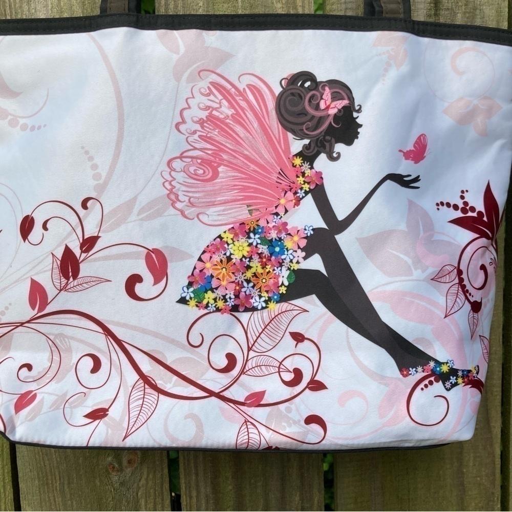 Floral Fairy Butterfly Wish Girl Print Bag Zipper Tote Pocketed Handbag.…